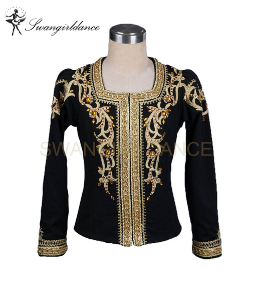 Black gold Man Ballet Comeptition Stage Ourwear Costume Men Boys Professional Ballet Dance Jacket Tops BM0001