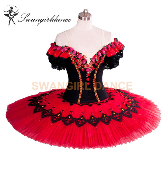 Classic Don Quixote Ballet Tutu Costume Red Professional Ballet Tutus Girl Tutu Ballet Spanish Ballerina Pancake Tutu BT8957A