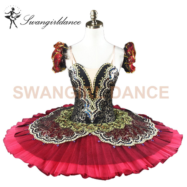 Free women red gold professional tutu for girls pancake tutu red performance Nutcracker tutu child BT8941