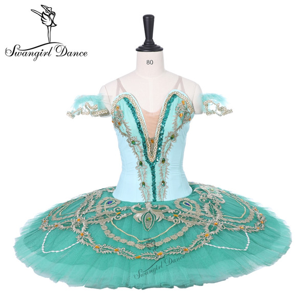 Adult Sugar Plum Fairy Ballet Stage Costumes Professional Ballet Tutu Green Gold Fairy Doll Tutu Pancake Peformance Tutus Women BT9212