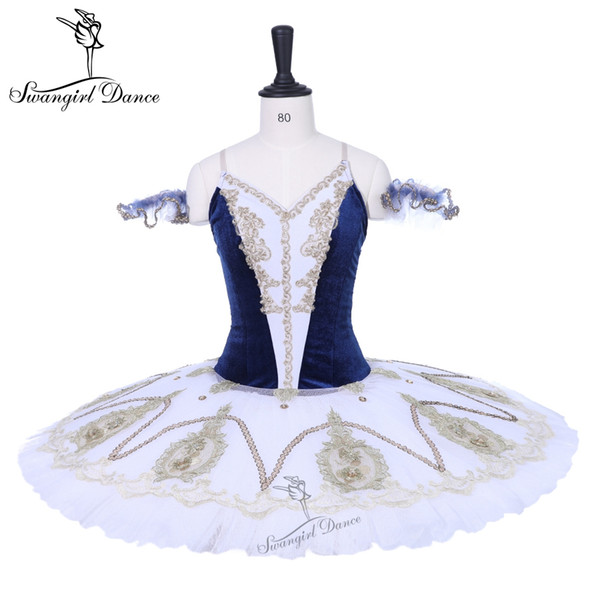 Women navy blue nutcracker performance dress with white tulle girls custom made professional platter pancake tutu child BT9205