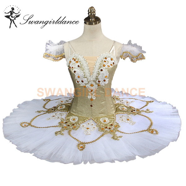 Professional YAGP Gold Nutcracker Professional Pancake Ballet Tutus Women White Tulle Performance Stage Costume BT9099