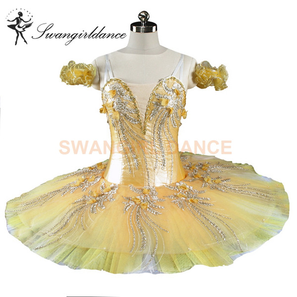 Flower Fairy Yellow Gold Ballet Tutu For Performance Women Pancake Professional Platter Stage Ballerina Tutus BT9164