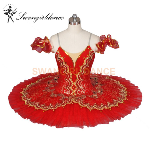 Red Paquita Classical Professional Ballet Tutus Girls Spanish Ballerina Nucracker Platter Stage Costume Kids BT8944E