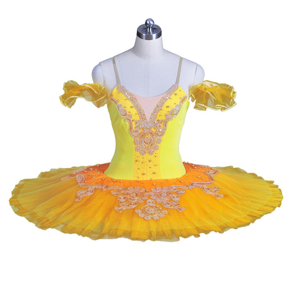 Orange Professional Yellow Women Pancake Ballerina Tutu Women Custom Platter Classical Costume BT9052A