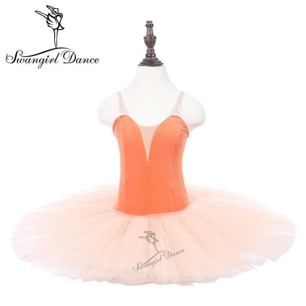 Girls Orange Ballet Leotards Tutu Dress Child Performance Dancing Practicing Ballet Tutu Ballerina Skirts PPL18044C