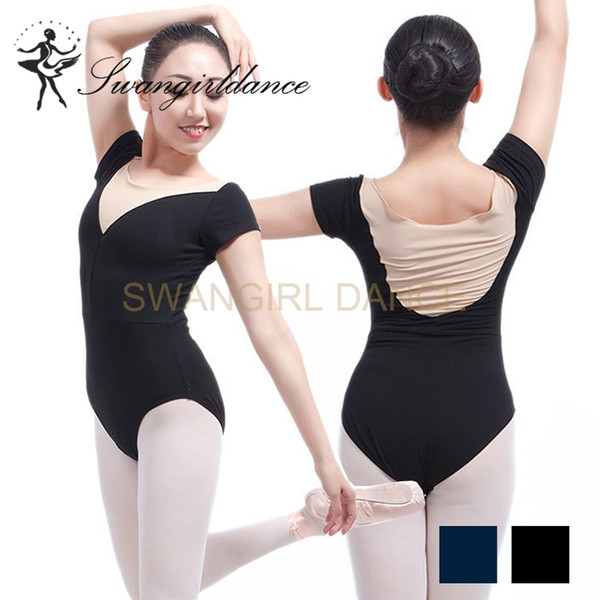 Adult V-front Ballet Leotard For Wmen Girls Black beige Cotton Dance Practicing Gymnastics Clothes Loetards CS0326