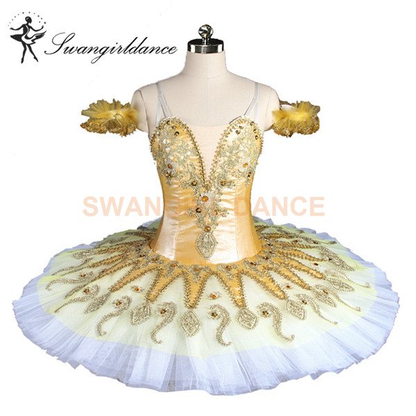 Yellow Fairy With White Tulle Professional Pancake Nutracker Tutus Women Sugar Plum Fairy Stage Costumes Tutu BT9134E