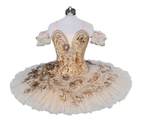 Adult Professional Ballet Tutu Costume Beige Ballerina Pancake Tutu Skirt Women Performance Classical Ballet Costume Dress BT9030