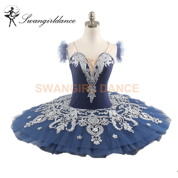 Dark Blue White Girls Professional Ballet Tutu Child Doll Paquita Variation Peformance Classical Platter Stage Ballet Tutu Costume BT9082B