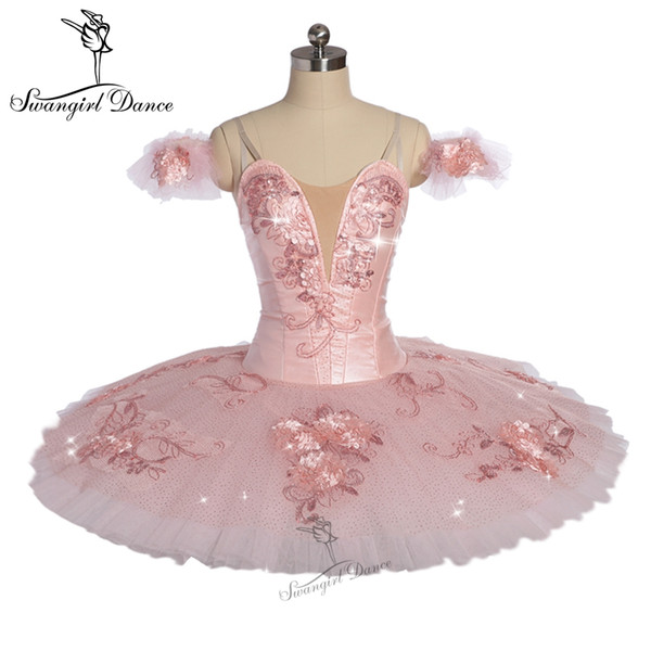 Child Peach pink YAGP competiton professional ballet tutu girls flower fairy pancake doll performance tutu costume BT9172