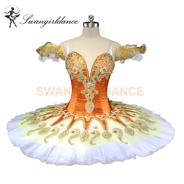 Women Yellow Sugar Plum Fairy Professional Ballet Tutu Stage Costumes For Competition Girls Orange Pancake Tutus With White Tulle BT9134A