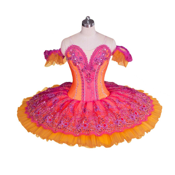 Women Professional Ballet Tutu Costume Red Orange Ballerina Nutcracker Performance Tutus,Adult Classical Ballet Stage Costumes BT9058