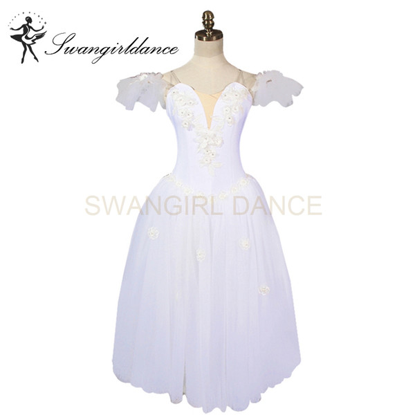 Women White Fairy Professional Ballet Long Tutu With Wings,La Sylphide Romantic Ballet Tutu Dress Ballerina Dress BT8909