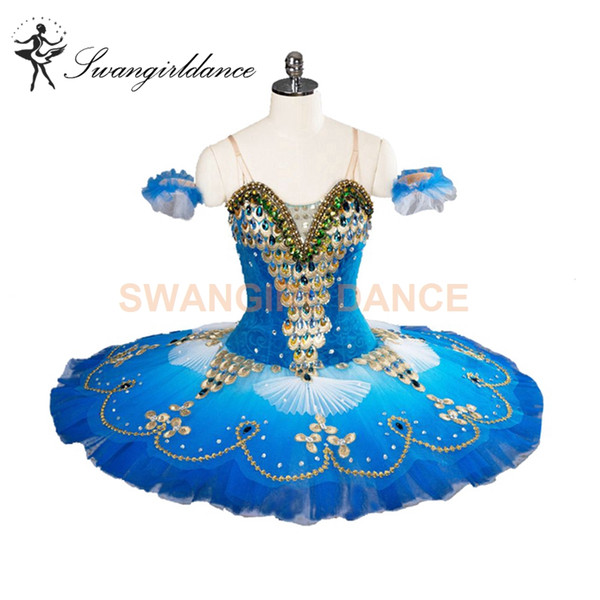 Blue Peacock Professional Classical Competiton Ballet Tutus For Women Pancake Nutcracker Blue Bird Dance Stage Costume BT9105