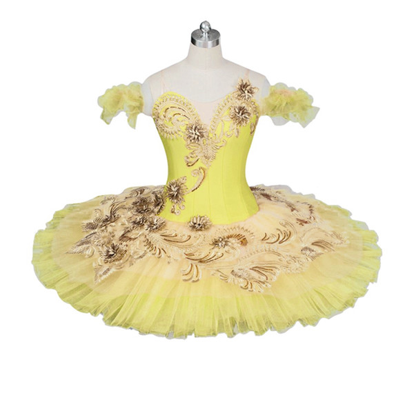 Adult Canary Fairy Professional Ballet Tutu Yellow Gold Platter Plate Tutu Skirt Performance Classical Ballet Costume For Women BT9024