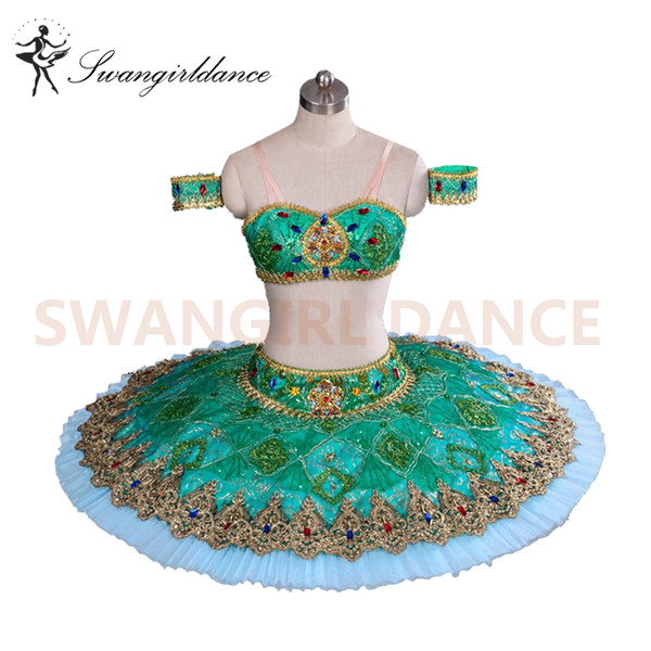 Green Gold Women Clssical Ballet Tutu Costume Adult La Corsaire Platter Tutu PancakeBT8982A