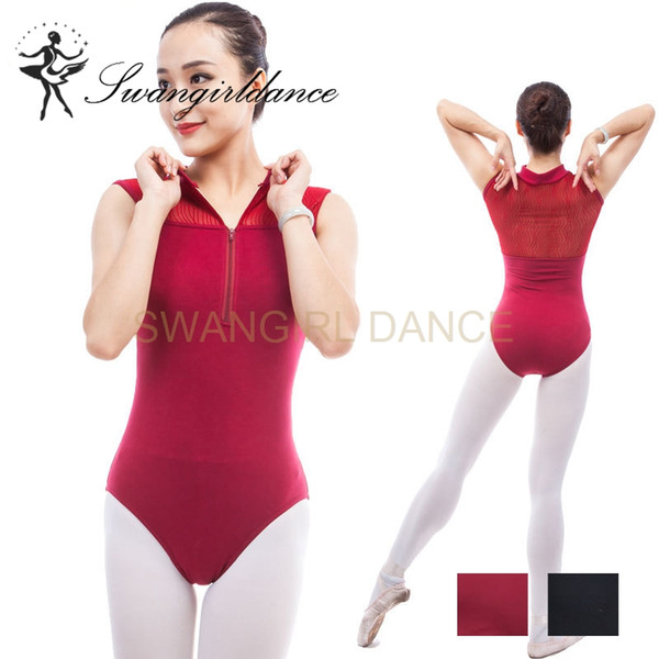 black spider mesh-inset zip front gymnastics dance leotards for girls CS0304 adult high neck training ballet dance gymnastic costume CS0304