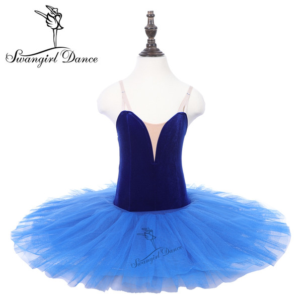 Velvet Bodice Royal Blue Performance Tutus Girls Women Pancake Pre-professional Stage Show Costumes Dress PPL18044D