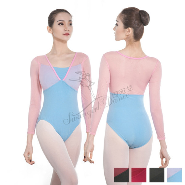 Ballet Bodysuits for Girl mesh long Sleeve dance ballet Leotard Female Ballet Unitard Gymnastics Leotard 4 ColorsCS0708