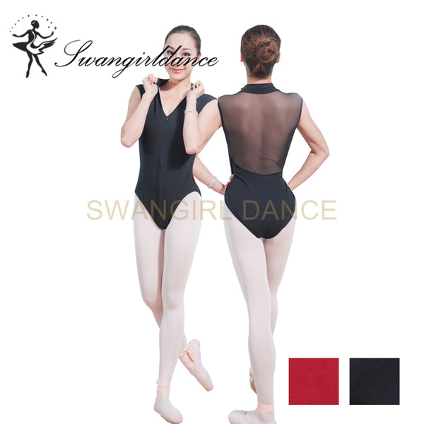 adult mock turtleneck zip front back powermesh training dance costume leotards girls ballerina ballet leotards CS0160