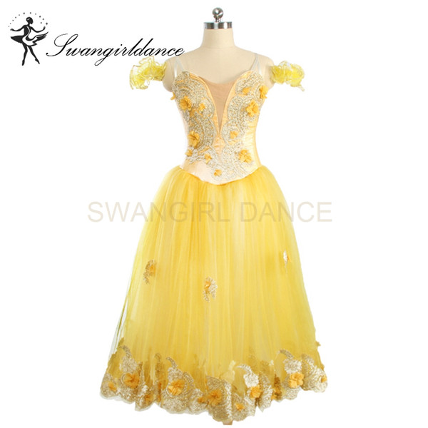 Women Romantic Sugar Plum Fairy Yellow Ballet Tutu Long Dress Skirts Adult Professional Stage Ballerina Tutu Dress Girls BT9167