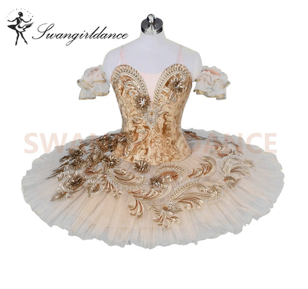 Adult Professional Ballet Tutu Costume Beige Ballerina Pancake Tutu Skirt Women Performance Classical Ballet Costume DressbBT9030