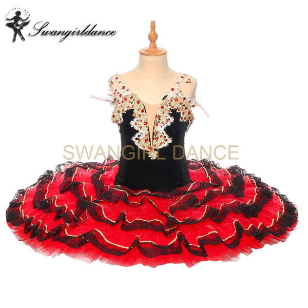 Don Quixote Pancake Tutu Women Black Red Professional Ballet Tutu Paquita Cometiton Stage Tutu Dance Costumes Child BT9169