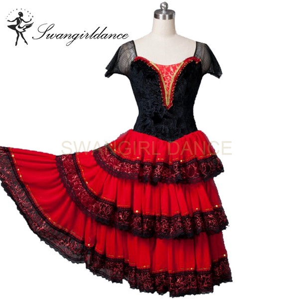 Spanish Black Red Bullfight Professional Ballet Danc Long Dress Women Performance Stage Costume Dress BT8994