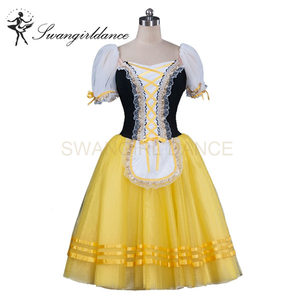 Women Black Yellow Giselle's Variation World Ballet Competiton Ballerina Professional Ballet Tutu Dress BT8904F