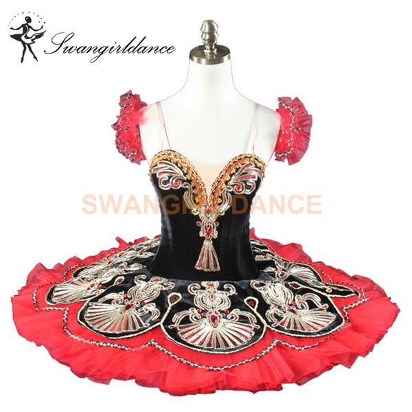 Harlequinade Black Red La Esmeralda Nutcracker Ballet Tutu Kids Women Professional Tutu Stage Costume Pancake BT9077