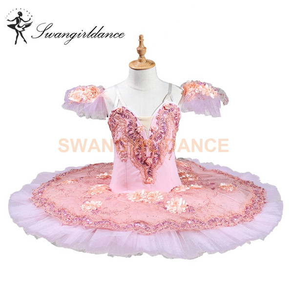 Free Pink Flower Fairy Women Adult Professional Ballet Tutu Swan Lake Costumes Ballerina Performance Stage Tutu Dress BT8978