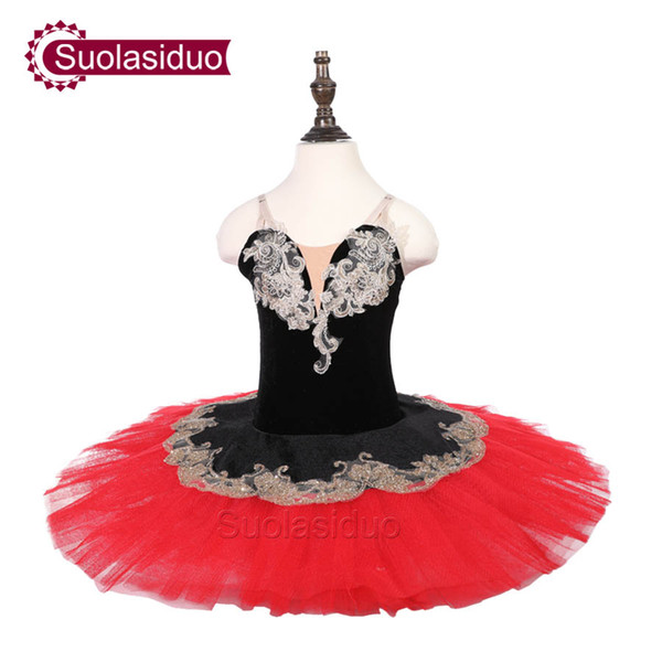 Girls Black And Red Classical Ballet Tutu Children Professional Ballet Dance Tutu Costumes Adult Performance Stage Competition Dancewear