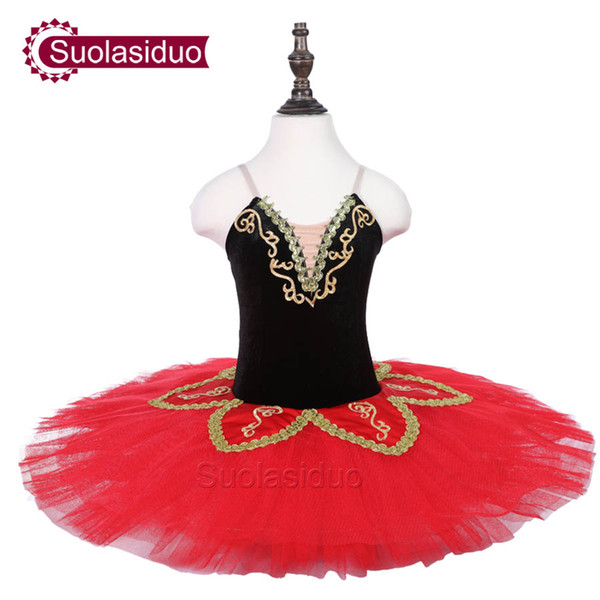 Black Kids Performance Ballet Tutu Costumes Red Girls Ballet Dance Apperal Children Ballet Skirt Adult Dresses