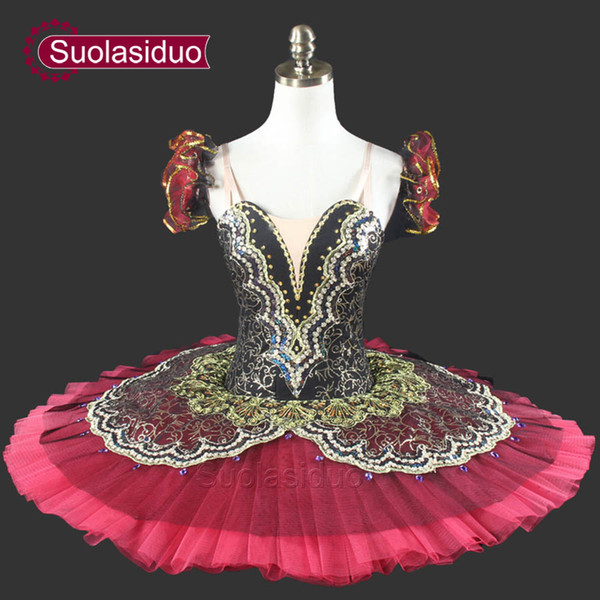 Women Red Gold Professional Tutu For Girls Pancake Red Performance Tutu Ballet Kids Ballet Tutu Child SD0014