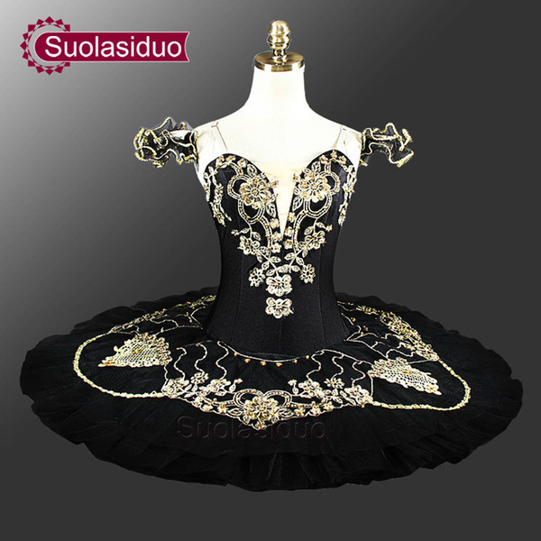 New Arrival Women Gold Black Professional Ballet Tutu SD0040 Ballet Stage Classical Ballet Tutu For Girls Pancake Tutu Black Swan