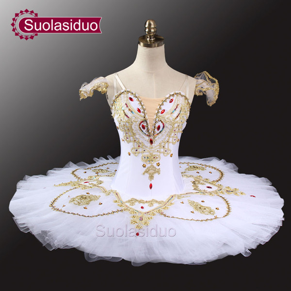 White Gold Classical Tutu Ballet Professional Costume Tutu Adult Competition Ballet Tutus Costume SD0036