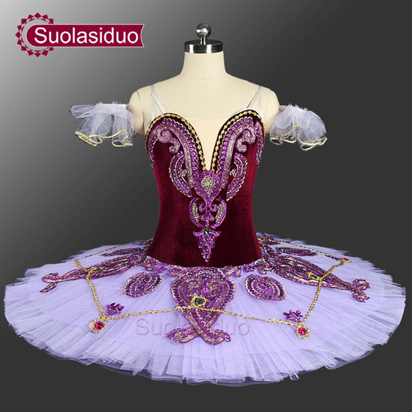 Purple Professional Ballet Tutu With Velvet Pancake Tutu Ballerina Adult Women Stage Performance Dancewear Costumes SD0045