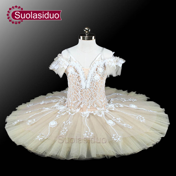 Adult Beige Cream Professional Ballet Tutu Girls Peformance Tutu Puffy Flower Fairy Doll Classical Ballet Stage Costume SD0072