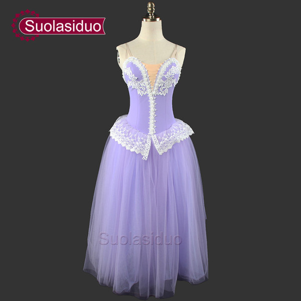 Professional Lilac Fairy Romantic Ballet Tutu Dress Soft Tulle Long Ballet Dress Stage Performance Ballet Tutu Costumes SD0002D