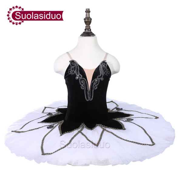 Children Black And White Classical Ballet Tutu Costumes Girls Ballet Dance Stage Performance Competition Dresses Adult Dancewear