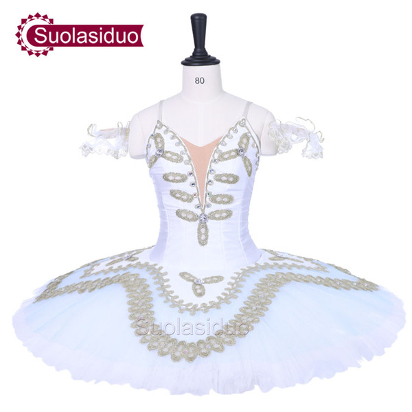 Adult White Dress Decorated by Flower Waves Classical Ballet Tutu Costumes Women Swan Lake Stage Performance Ballet Skirt