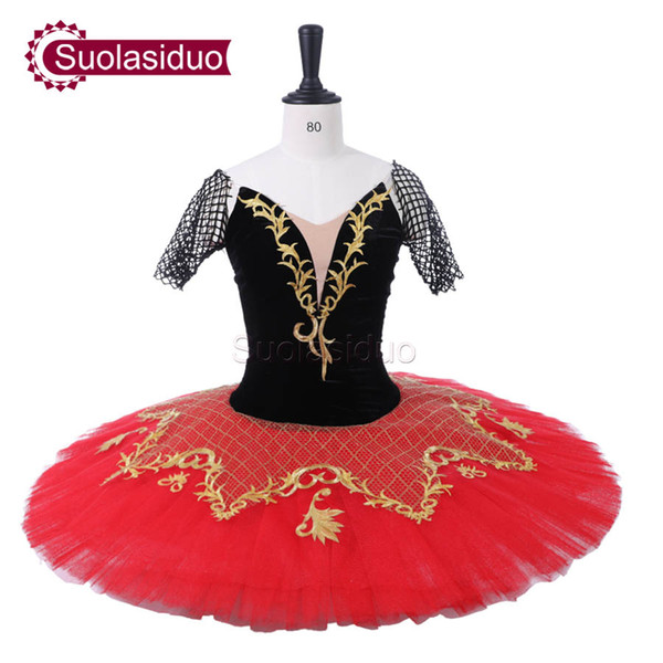 Black Professional Adult Ballet Tutu Women Performance Gold Lace Stage Wear Girls Ballet Dance Competition Costumes Ballet Skirt