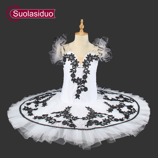 White Swan Lake Ballet Tutu Pancake Women Flowers Professional Tutus Ballet Stage Performance Costumes Dancewear Clothes SD0016