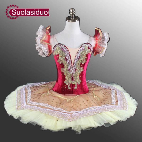 Red Velvet Top Professional Tutu Nude Pink Pancake Tutu Sleeping Beauty Ballet Tutu Ballet Stage Costumes For Girls SD0006