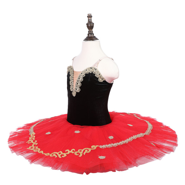 Black Kids Ballet Dance Dresses Girls Ballet Tutu Costumes Children Stage Performance Competition Tutus Red Ballet Dance Skirt