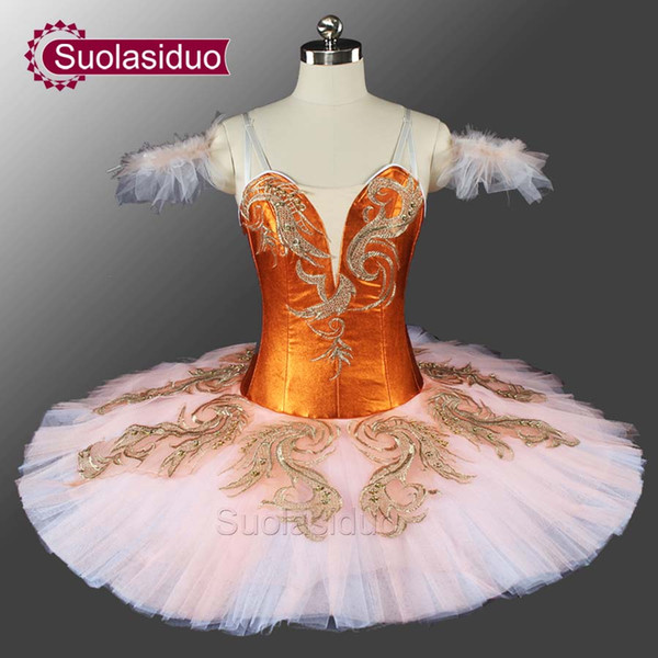 Adult Women Orange Professional Tutu Classical Pancake Ballet Costumes Fairy Ballet Tutu Custom SD0077