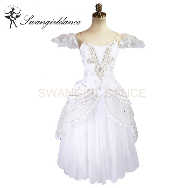 Snow White Queen Adult Professional Ballet Long Tutu Romantic Ballet Tutu Dress Ballerina Stage Costumes BT8902B