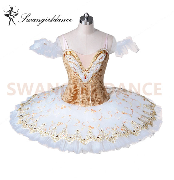 Professional Ballet Tutu Stage Costume For Women BT8971A Adult Professional Ballet Tutus Gold White Pancake Tutu Skirt Ballerina