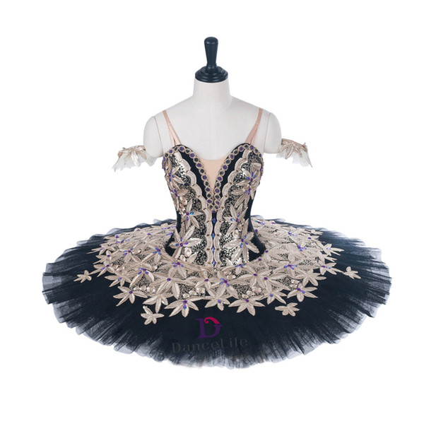 AP146 Adult Black Gold Professional Ballet Tutu Pancake Peformance Tutus Fairy Doll Ballet Dress Precious Ballet Stage Costume